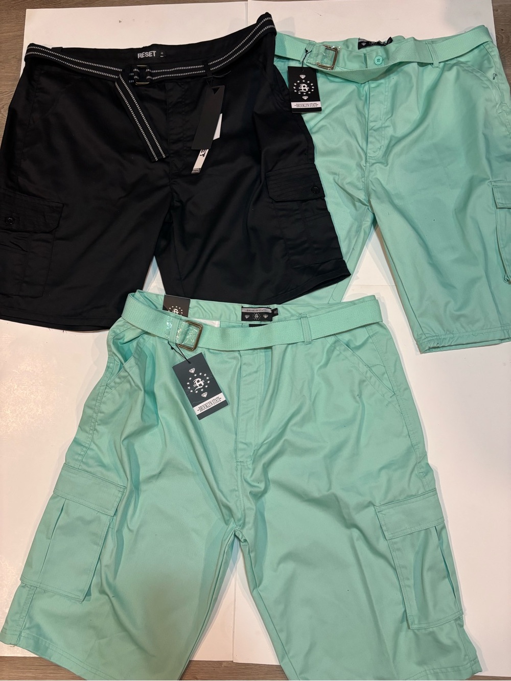 Lot of 3 Men’s Cargo Shorts Reset & Brooklyn State/ Size 46 Black - Mint Green